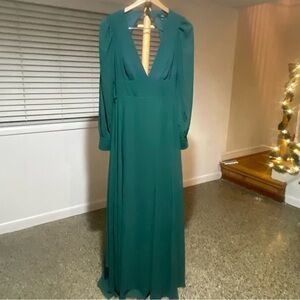 New LULU'Size L Hunter Green Talk About Divine Long Sleeve Backless Maxi Dress